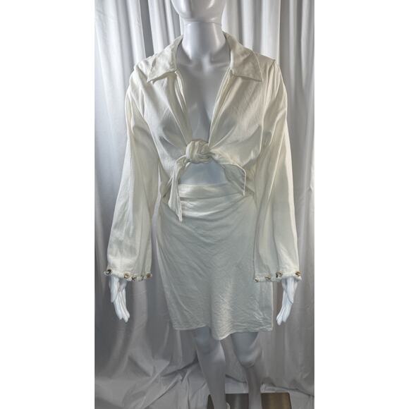 Zara Dresses & Skirts - Zara Knotted Linen Blend Shell Sleeves Mini Dress, Cream, Sz: XL, 81-39